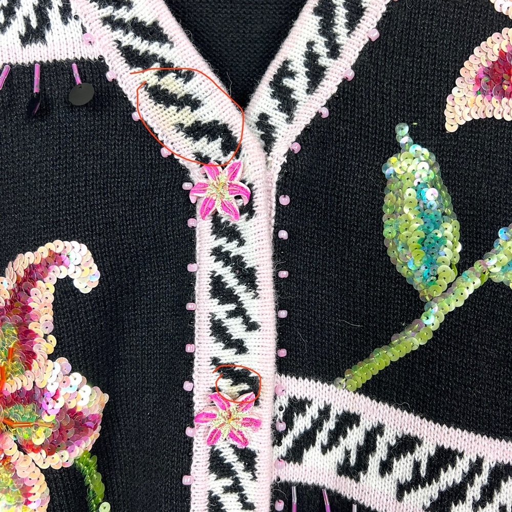 Vintage 90’s Y2K Storybook Knits Lillies Of The Night Sequin Sweater Cardigan - Picture 11 of 16